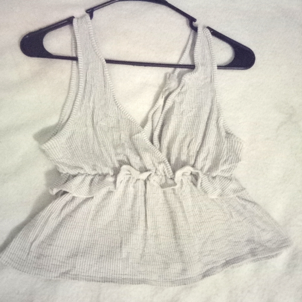 Women's Crop Top, Heather Grey and white striped, Size L